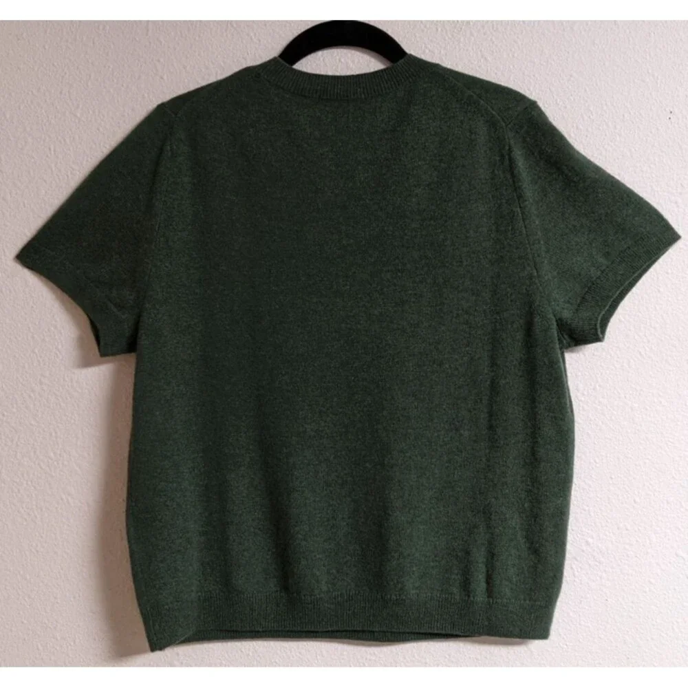 NEW~Women's QUINCE 100% Mongolian Cashmere Forest Green Short Sleeve Sweater L - Picture 5 of 7